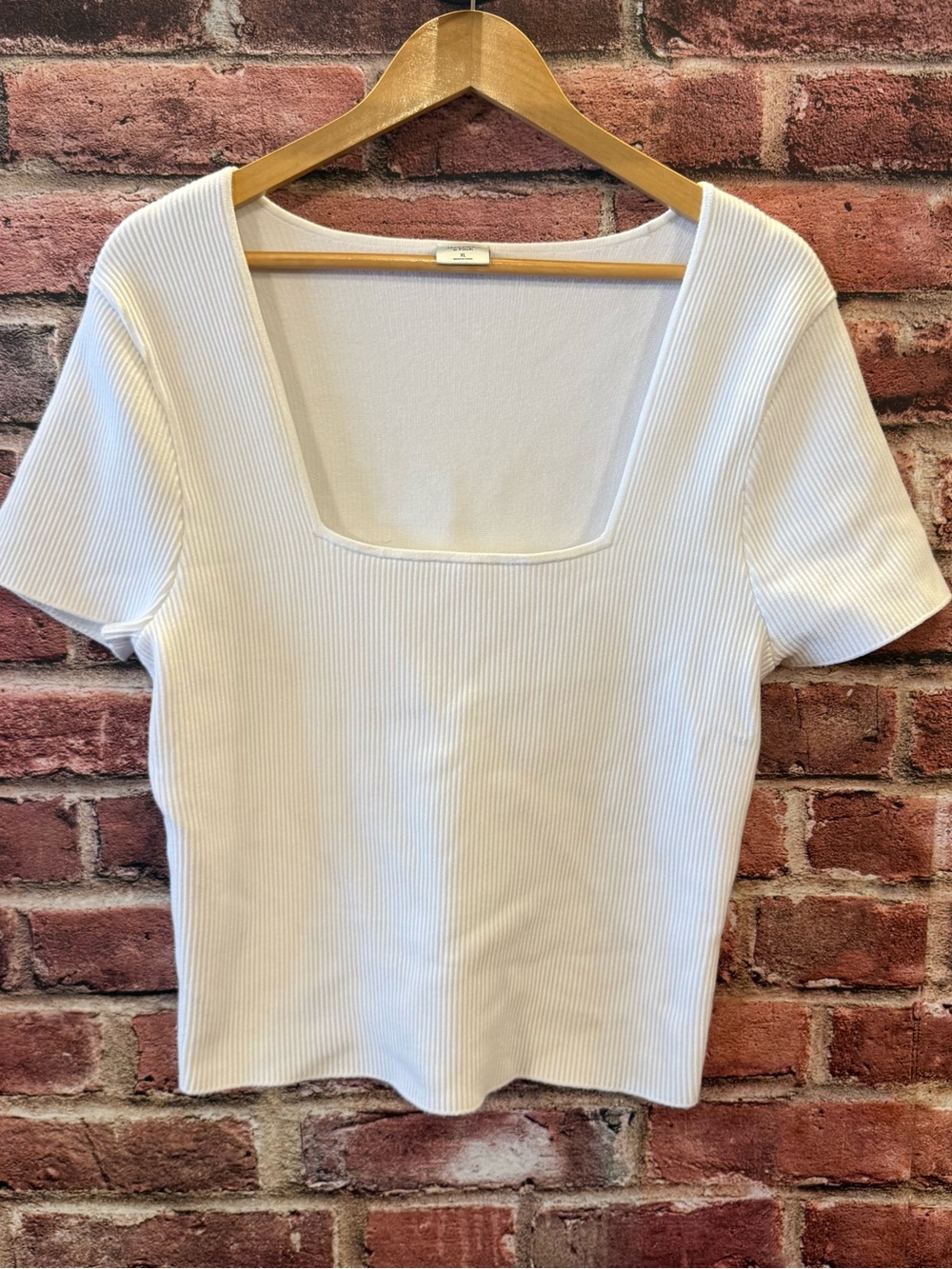 Abercrombie & Fitch White Square Neck Ribbed Short Sleeve Top